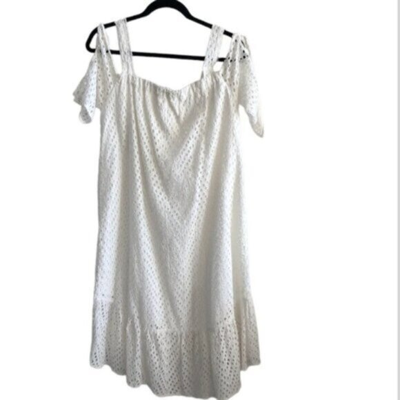Hagel Eyelet Cold-Shoulder Swing Dress White Sz.10 - Picture 2 of 16
